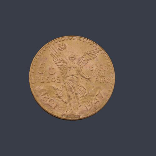  Moneda de 50 pesos Mexicanos en oro de 22K.