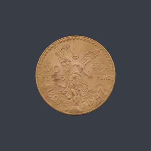  Moneda de 50 pesos Mexicanos en oro de 22K.