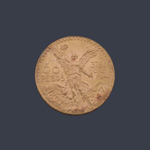  Moneda de 50 pesos Mexicanos en oro de 22K.