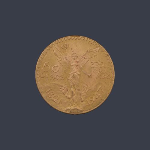  Moneda de 50 pesos Mexicanos en oro de 22K.