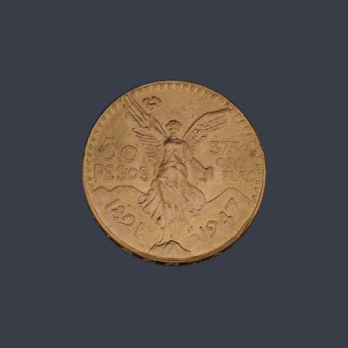  Moneda de 50 pesos Mexicanos en oro de 22K.