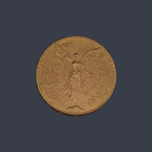  Moneda de 50 pesos Mexicanos en oro de 22K.