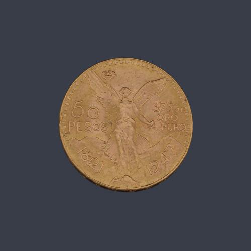  Moneda de 50 pesos Mexicanos en oro de 22K.