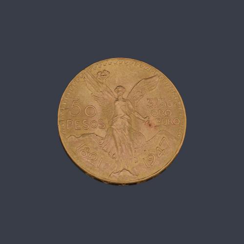  Moneda de 50 pesos Mexicanos en oro de 22K.