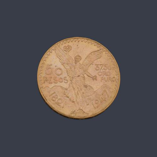  Moneda de 50 pesos Mexicanos en oro de 22K.