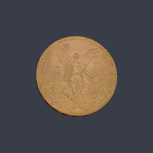  Moneda de 50 pesos Mexicanos en oro de 22K.