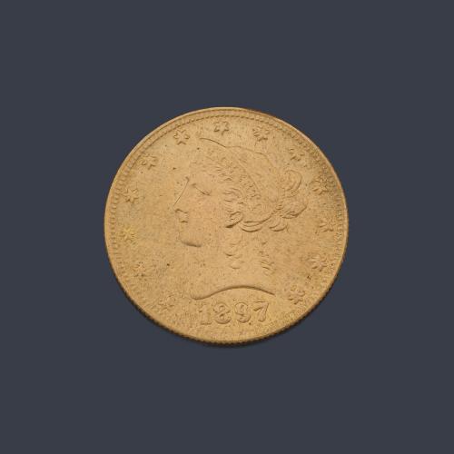  Moneda 10 dólares americanos en oro de 22 K.