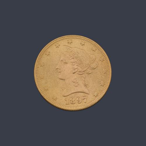  Moneda 10 dólares americanos en oro de 22 K.