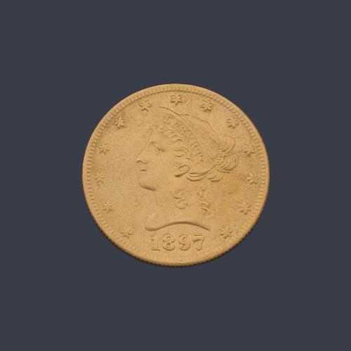  Moneda 10 dólares americanos en oro de 22 K.