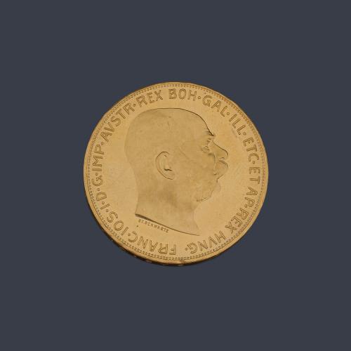  Francisco I, 100 coronas, Austria en oro de 22 K.
