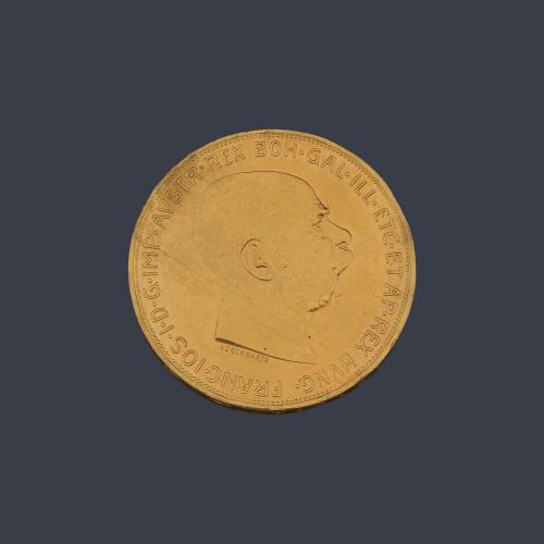 Francisco I, 100 coronas, Austria en oro de 22 K.