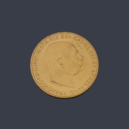  Francisco I, 100 coronas, Austria en oro de 22 K.
