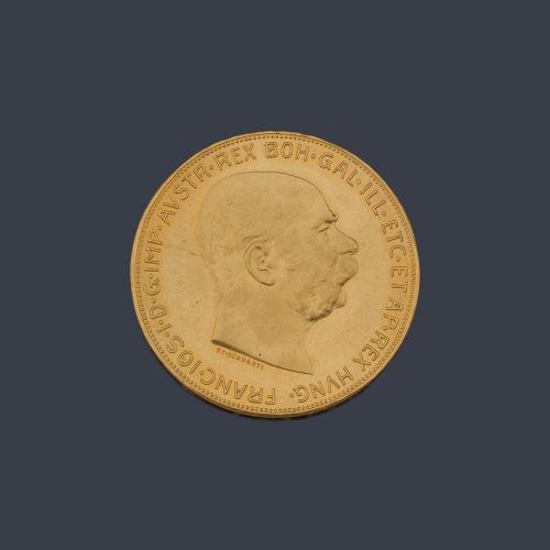  Francisco I, 100 coronas, Austria en oro de 22 K.