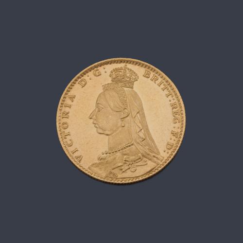  Moneda de libra esterlina, Reina Victoria en oro de 22 K.