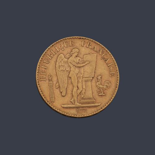  Moneda 20 francos República Francesa en oro de 22 K.
