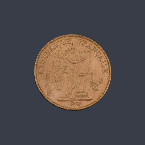 Moneda 20 francos República Francesa en oro de 22 K.