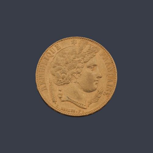  Moneda 20 francos República Francesa en oro de 22 K.