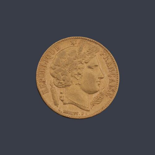  Moneda 20 francos República Francesa en oro de 22 K.