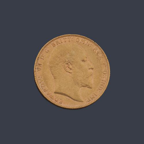  Moneda de libra esterlina, Eduardo VII en oro de 22 K.