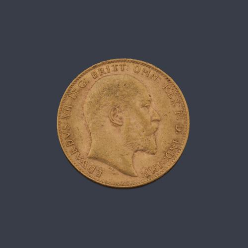  Moneda de libra esterlina, Eduardo VII en oro de 22 K.