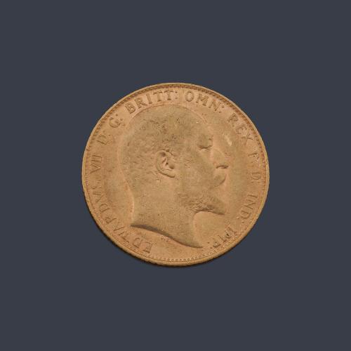  Moneda de libra esterlina, Eduardo VII en oro de 22 K.