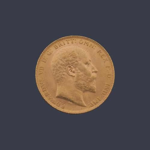  Moneda de libra esterlina, Eduardo VII en oro de 22 K.