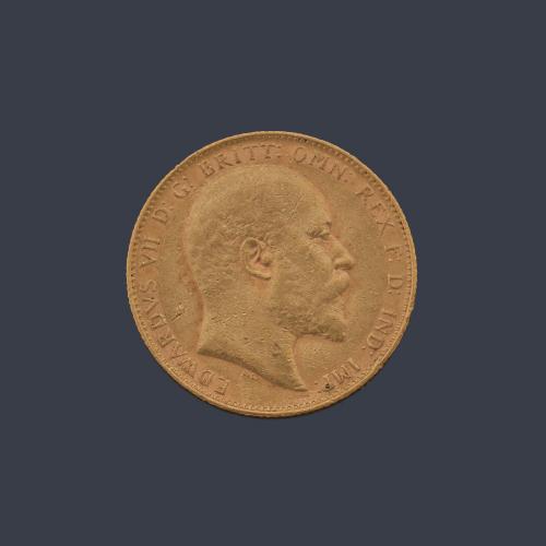  Moneda de libra esterlina, Eduardo VII en oro de 22 K.