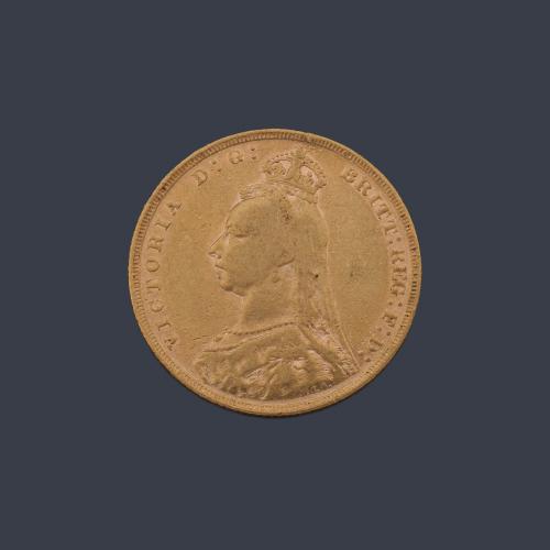  Moneda de libra esterlina, Reina Victoria en oro de 22 K.