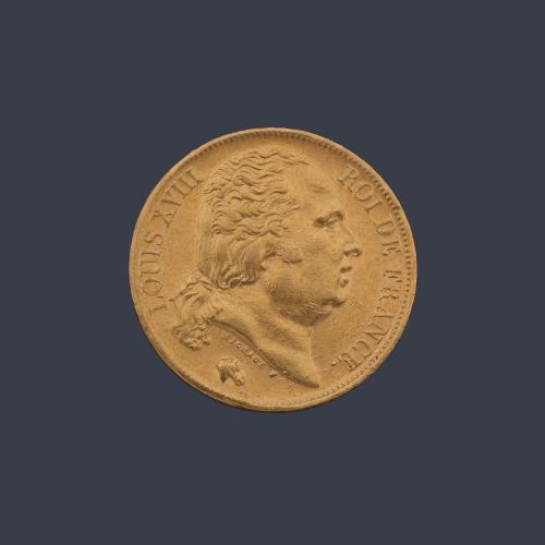  Moneda 20 francos Louis XVIII en oro de 22 K.