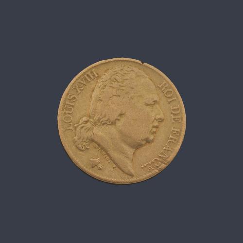  Moneda 20 francos Louis XVIII en oro de 22 K.