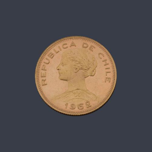  Moneda República de Chile de 100 pesos en oro de 22 K.