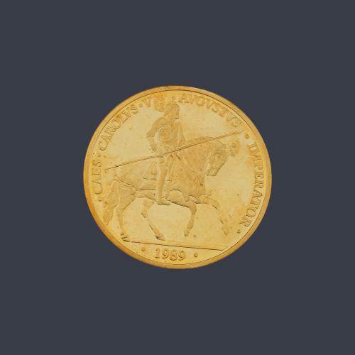  Moneda 100 Ecu España 1989 en oro de 22 K con estuche y certificado.