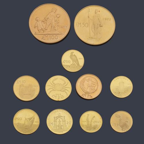  11 Monedas conmemorativas, República de Malta en oro de 22 K.