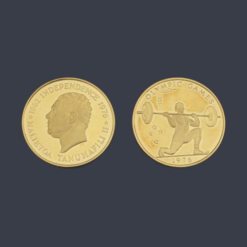  Dos monedas conmemorativas Samoa en oro de 22 K.
