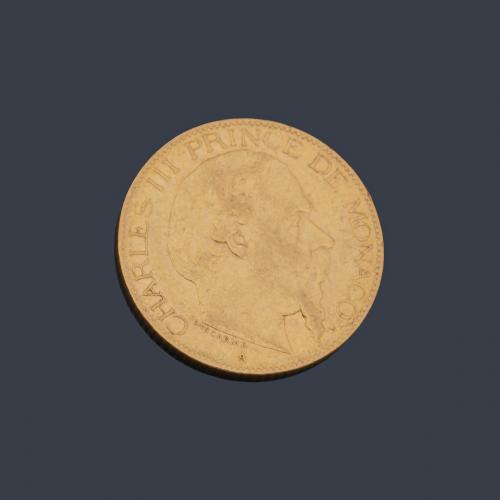  Carlos III príncipe de Mónaco 20 francos en oro de 22 K.