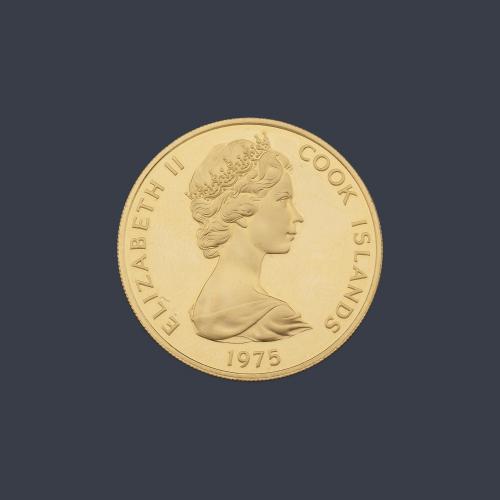  Moneda conmemorativa Isabel II, 100 dólares Isla de Cook en oro de 22 K.