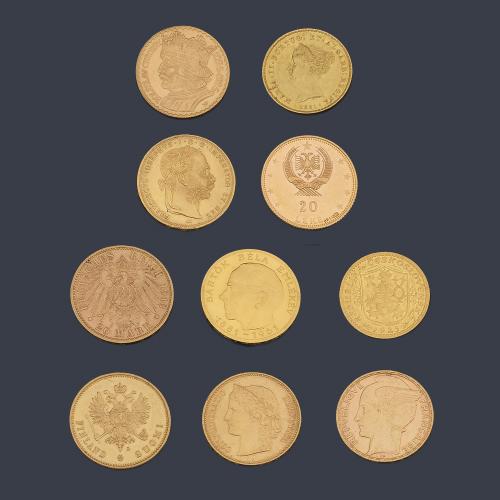  Diez monedas en oro de 22 K.