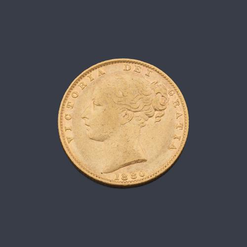  Reina Victoria, Soberano en oro de 22 K.