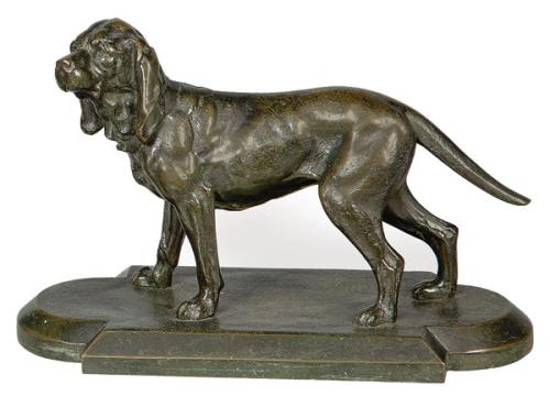  "Sabueso" en bronce con pátina verdosa, Francia ff. S. XIX.