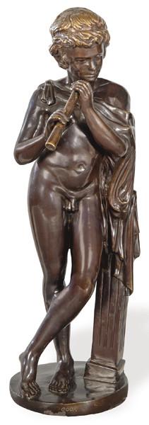  "Fauno Tocando la Flauta" en bronce patinado, firmado Cook, S. XX.