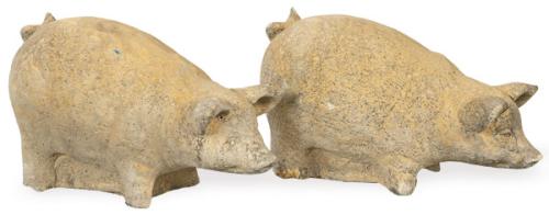  Pareja de cerdos en arenisca para jardín.