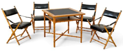  Conjunto de 4 sillas plegables y una mesa cuadrada de Valentí, siguiendo modelos de Maison Jansen del modelo "Campaign"