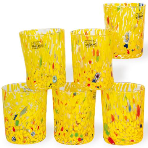  Juego de diez vasos de cristal italiano realizados a la manera de Murano.