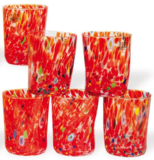  Juego de diez vasos de cristal italiano realizados a la manera de Murano.
