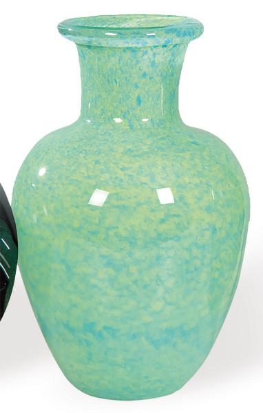  Jarrón de cristal italiano de Griffe Borgospesso en dos tonos de verde moteado.