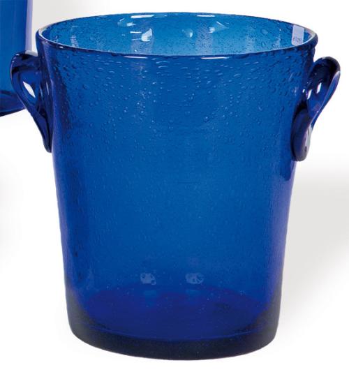  Champanera de cristal burbuja en azul cobalto, de Le Verrerie Biot Francia