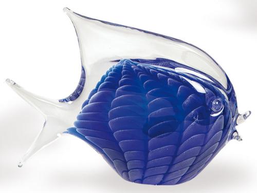  Pez de cristal de Murano en azul cobalto y transparente.