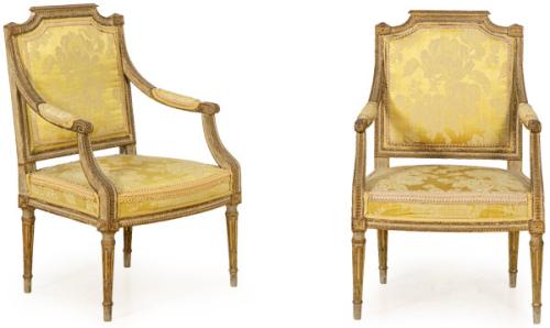  Pareja de butacas Napoleón III estilo Luis XVI de madera tallada