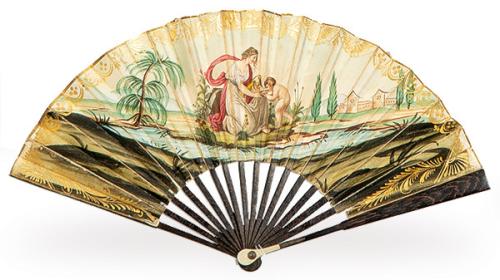  Abanico cristino de niña con país de papel litografiado, pintado y dorado, España primer tercio S. XIX.