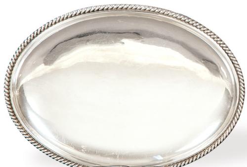  Salvilla oval de plata española punzonada 1ª Ley de Matilde Espuñes con marca comercial de M. Vidal.